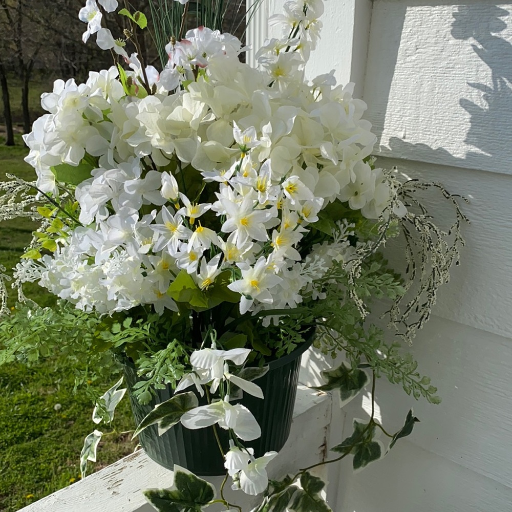 Beautiful White Faux Floral Hanging Basket